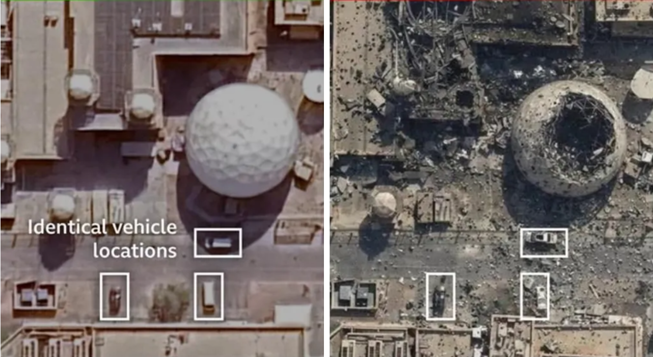 Side-by-side comparison of a real photo and an AI-generated image purporting to document the same event